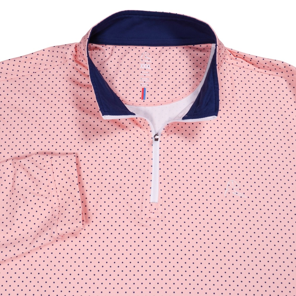 Rhoback Pink Polka Dot Quarter-Zip Polo with Navy Trim